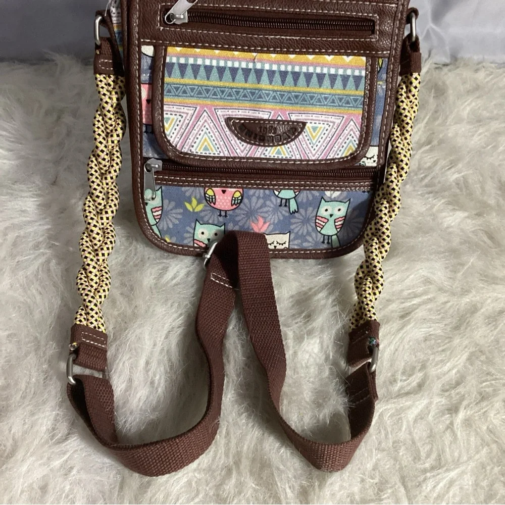 UNIONBAY Owls Colorful Organizer Crossbody Bag with Braided Strap, ID Holder